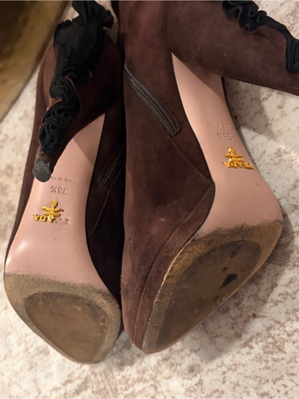 Prada Dark Brown Suede Ankle Booties - Picture 5 of 5